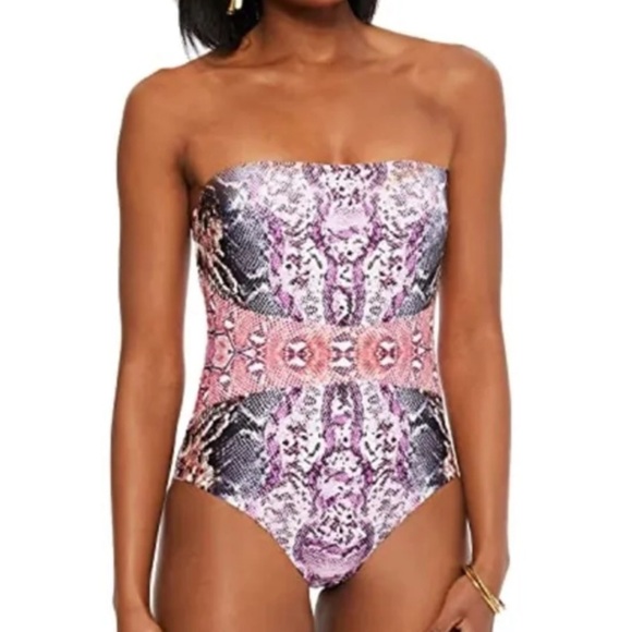 Bar III Women's Multi Color Lined Bandeau Mixed Messages One Piece Swimsuit - Picture 1 of 8